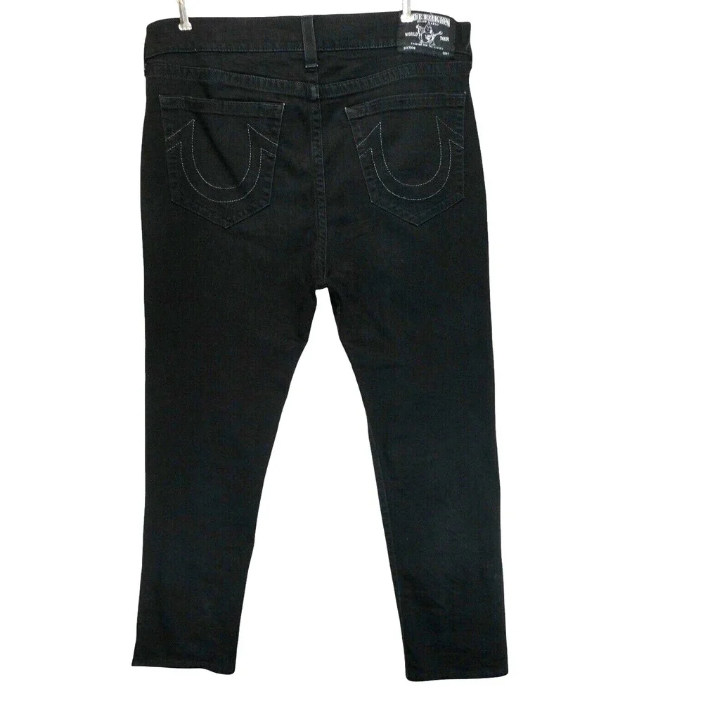 True Religion Jeans Mens Size 38x28 Black Ricky Slim‎ Drop Rise Stretch Denim